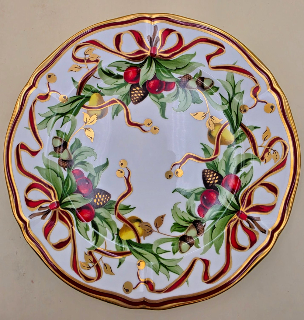 Tiffany & Co. Holiday Porcelain Dinner Plate Multicolor 24k Gold Trim Japan